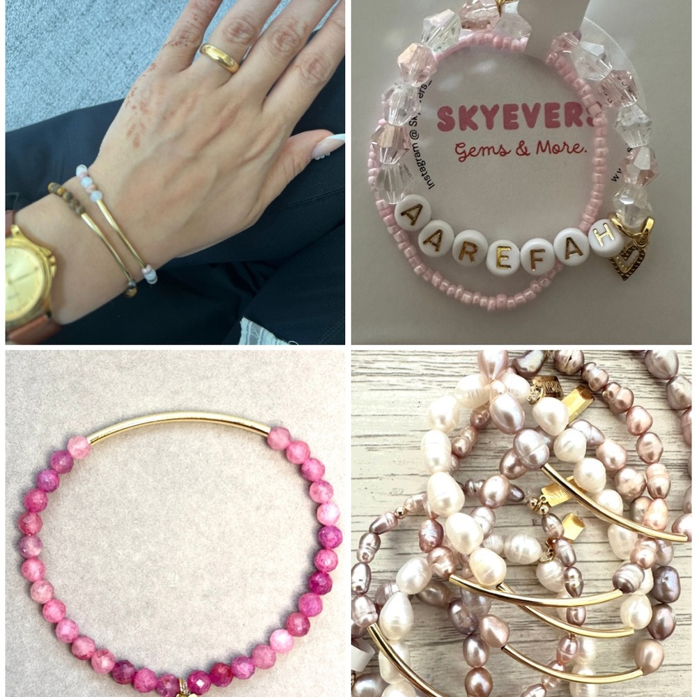 Pink and Gold Beaded Bracelet Set